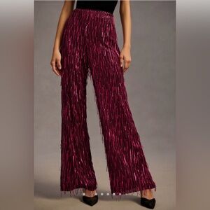 Anthropologie Maeve Fringed Sequin Wide-Leg Pants